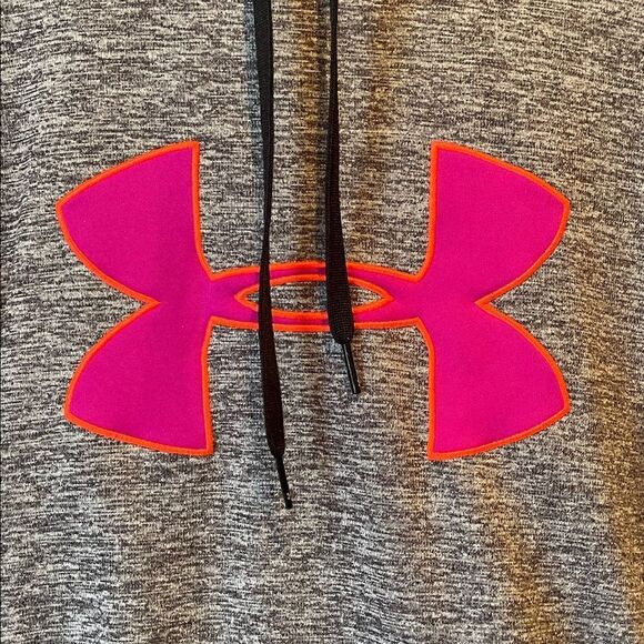 Under Armour Heather Gray Hoodie with Magenta Logo - Picture 2 of 6